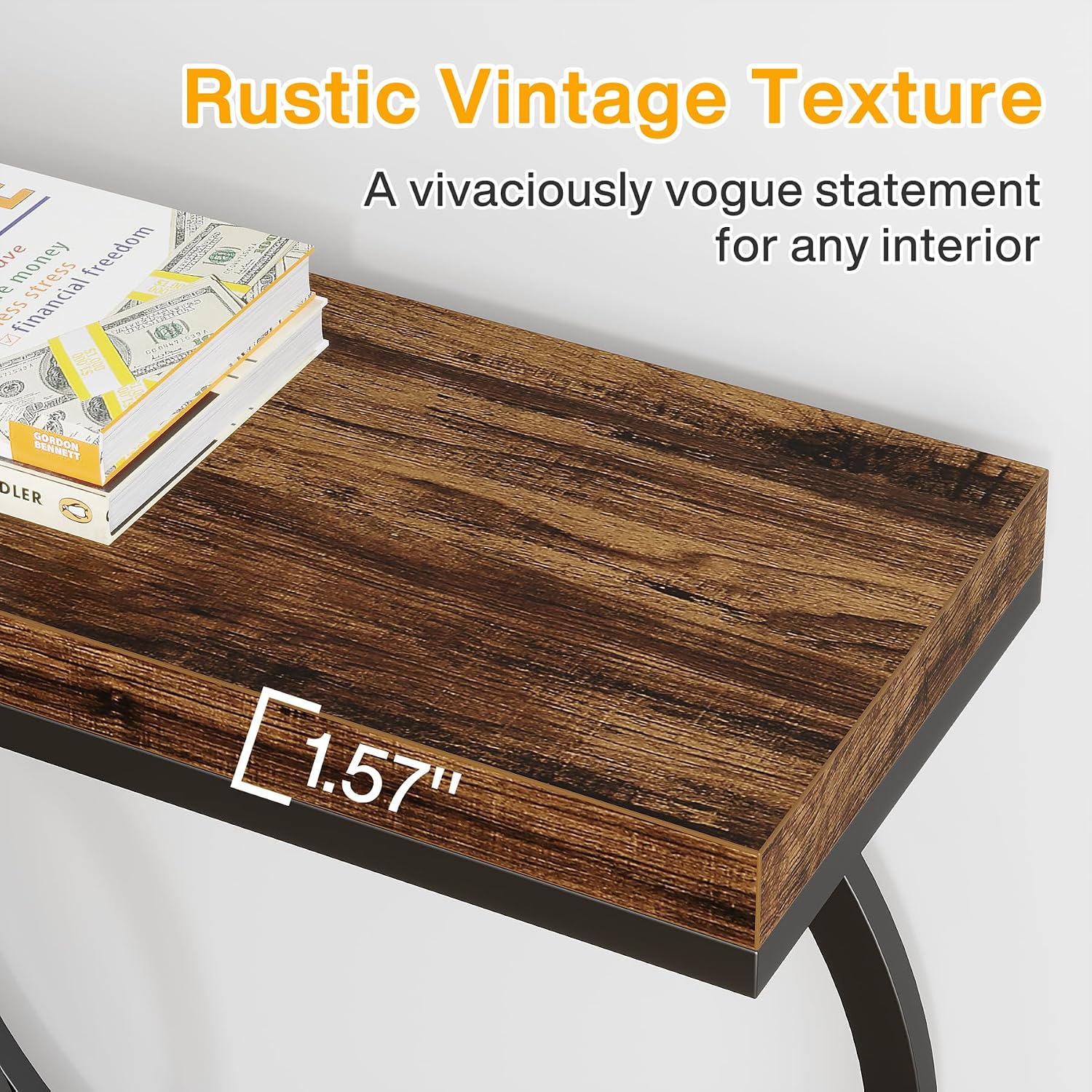 Tribesigns Industrial Console Table, 55 inch Rustic Entryway Table with Geometric Metal Frame, Narrow Wood Accent Sofa Table for Living Room, Entrance, Hallway, Rustic Brown