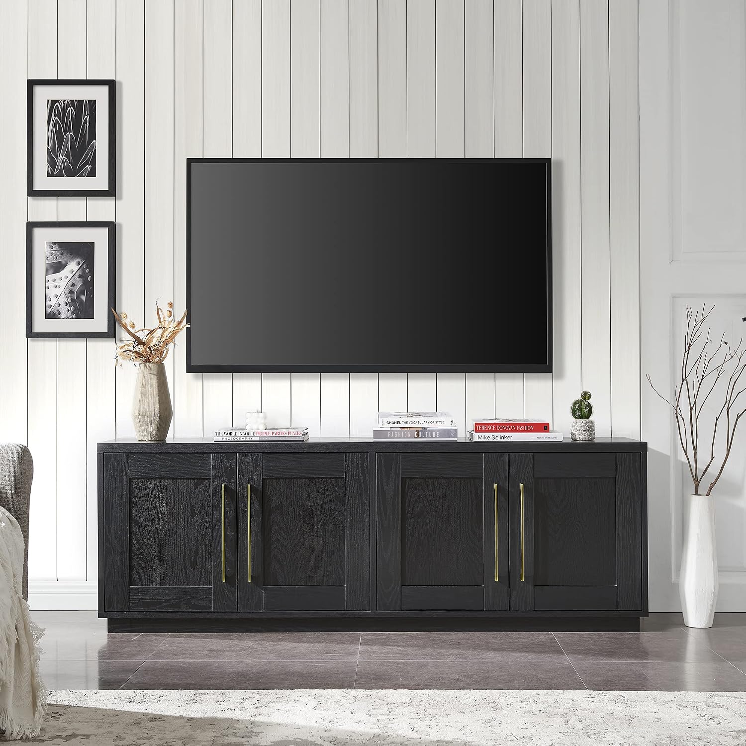 Henn&Hart Tillman Rectangular TV Stand for TV's up to 80' in Black Grain | Rectangular, for TV's, in Black Grain