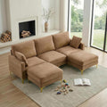 VINGLI 100' W U Shaped Couch with Ottoman, 22' Deep Seat Comfortable Sectional Couches for Living Room, 3 Seater Chenille Fabric Cloud Sofa for Apartment, Small Spaces, Bedroom, Khaki