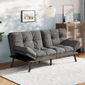 Vyfipt Convertible Futon Sofa Bed, Grey Linen Futon Couch with Adjustable Backrest & Armrests, Folding Small Recliner Sleeper Sofa Bed for Living Room, Apartment, Office