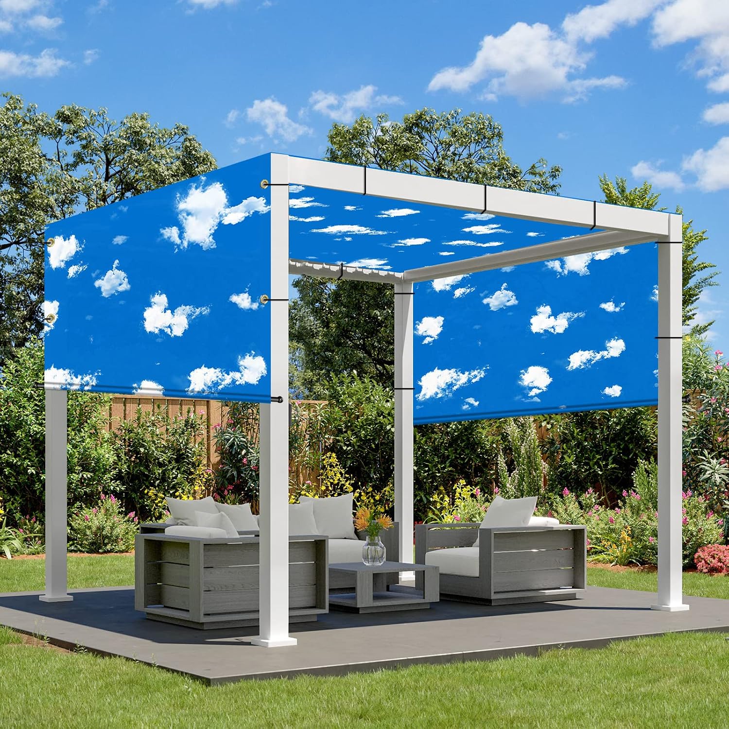 SunnyRoyal Pergola Shade Canopy Cover Waterproof 8' x 4' Replacement Shade Cloth Sail Panelfor Pergola Canopy Outdoor Privacy Patio Porch with Grommets Weighted Rods (Blue Sky)