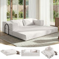 MAKIAAP 80' Foldable Chenille Futon Sofa Bed, 4-in-1 Convertible Couch with 2 Pillows, King-Size Floor Lounger for Living Room, Guest Room, Dorm - No Assembly (Beige, 80in)