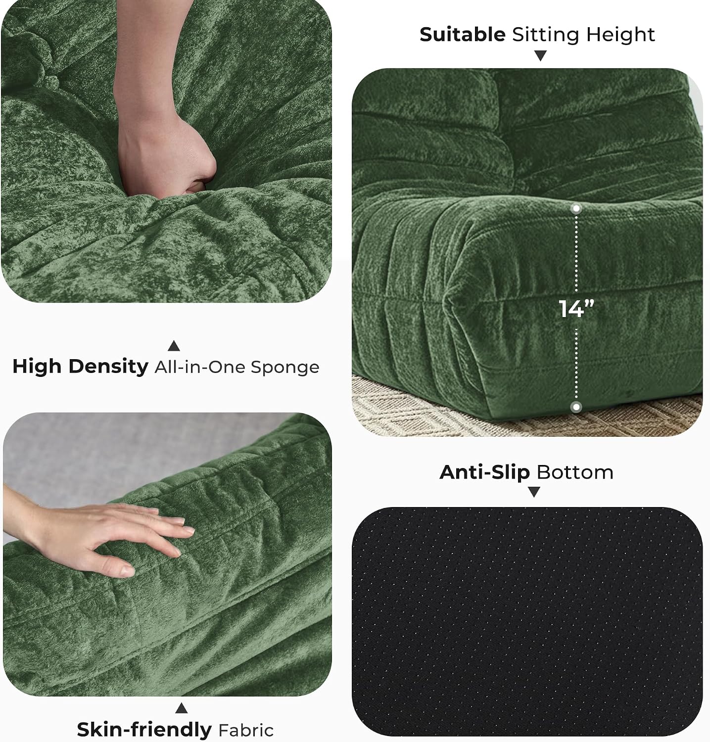 HABUTWAY Bean Bag Chair, Giant Bean Bag Chairs for Adults, 3 Seater Fireside Chair, Lazy Large Floor Bean Bag Sofa for Living Room, Bedroom, Dorm, Office (Green)