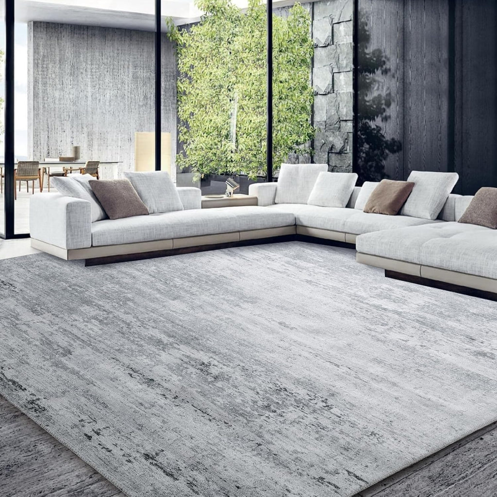 HOMBYS Modern Area Rug for Living Room Bedroom, Large Boho Floor Carpet with Non-Slip Backing for Indoor Office Dining Room, Abstract Home Deco Non-Shedding, Machine Washable (Grey, 10 x 14 ft)