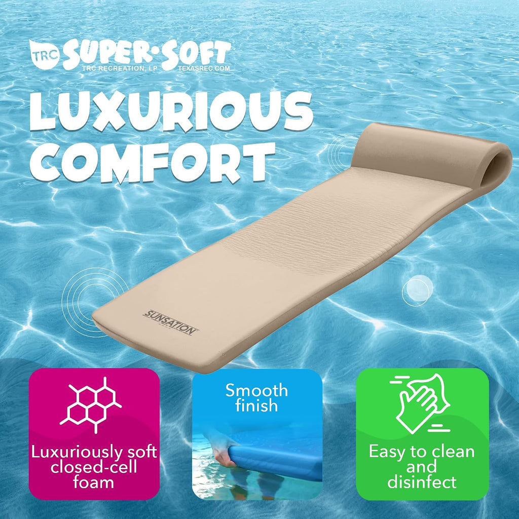 TRC Recreation Sunsation Thick Foam Pool Float Lounger w/Headrest for Lounging & Sunbathing in Swimming Pools, Beaches & Lakes