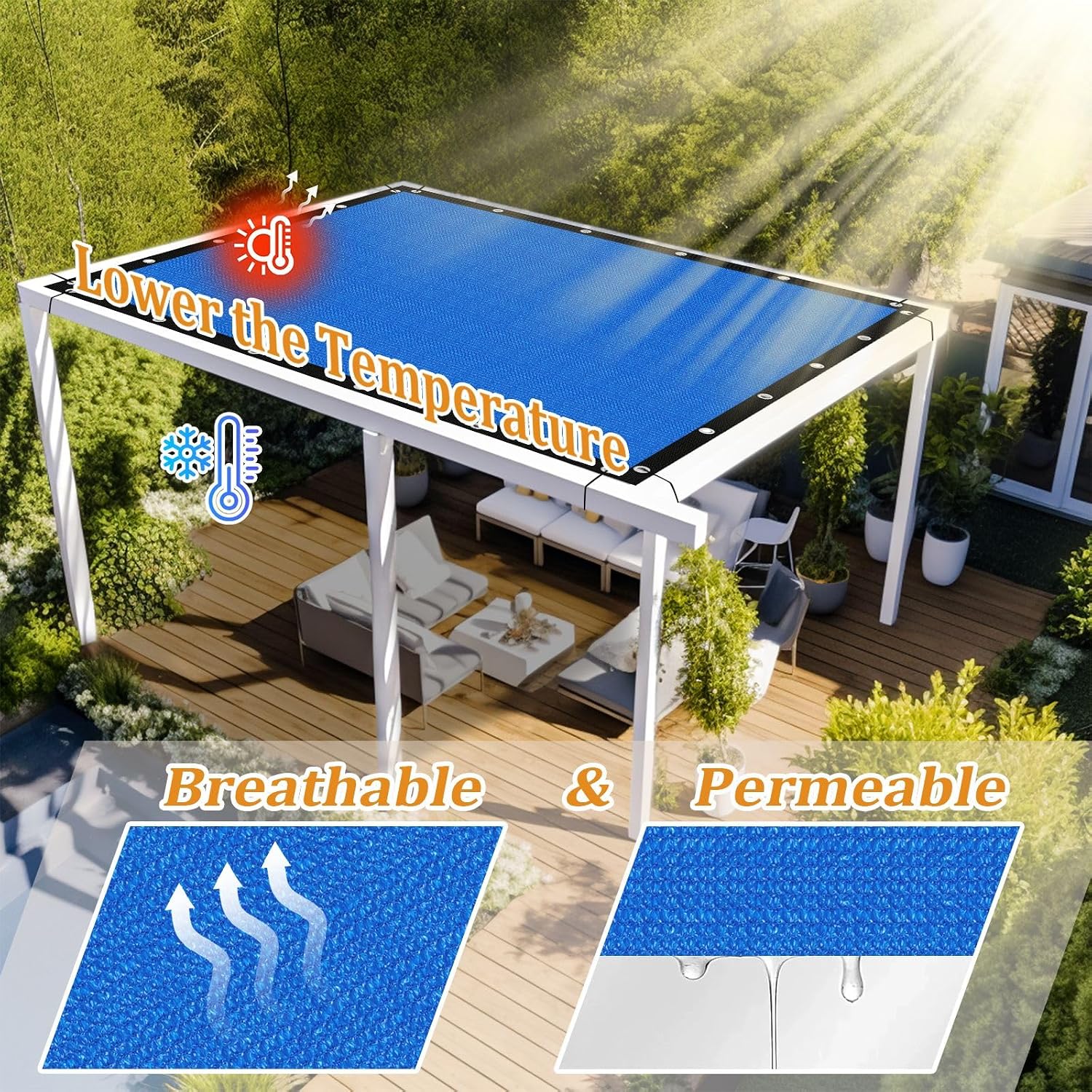 Shade&Beyond Customized Size 90% Sun Shade Cloth with Grommets, 14' X 20' Pergola Shade Cover Canopy, Mesh Tarp Sun Screens for Patio, Outdoor, Garden, Backyard GN05, Blue