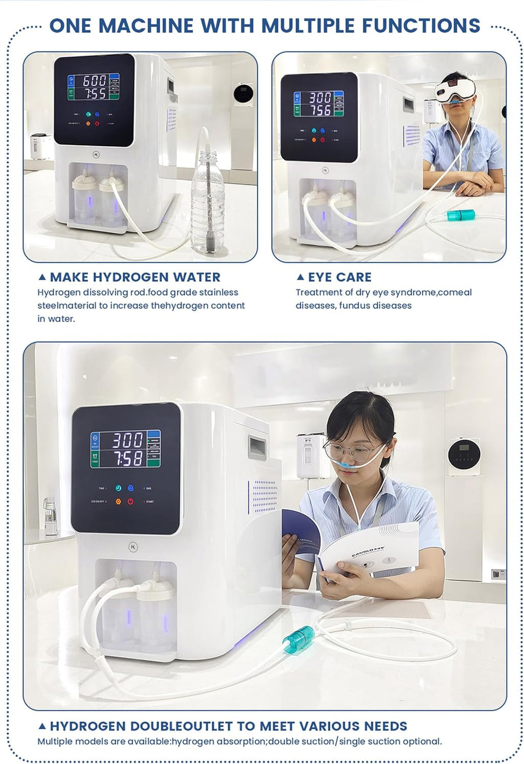 Molecular Hydrogen Inhalation Machine 99.99% High Purity Home Usage Brown Gas Generator SPE PEM Technology, 8 Hours Timer 3000ml/min