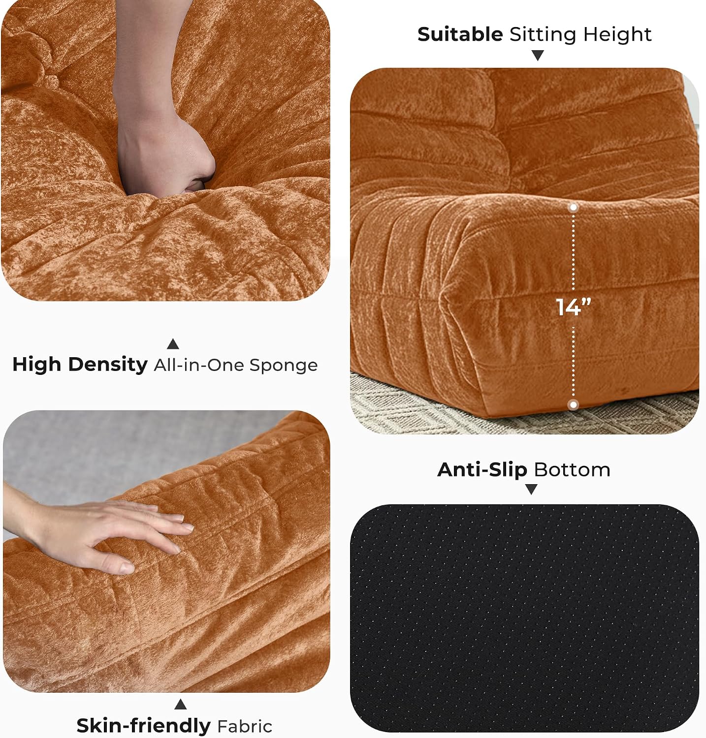 HABUTWAY Bean Bag Chair, Giant Bean Bag Chairs for Adults, 3 Seater Fireside Chair, Lazy Large Floor Bean Bag Sofa for Living Room, Bedroom, Dorm, Office (Brown)