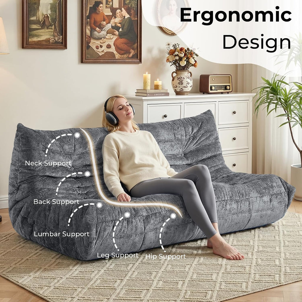 HABUTWAY Bean Bag Chair, Giant Bean Bag Chairs for Adults, 3 Seater Fireside Chair, Lazy Large Floor Bean Bag Sofa for Living Room, Bedroom, Dorm, Office (Grey)