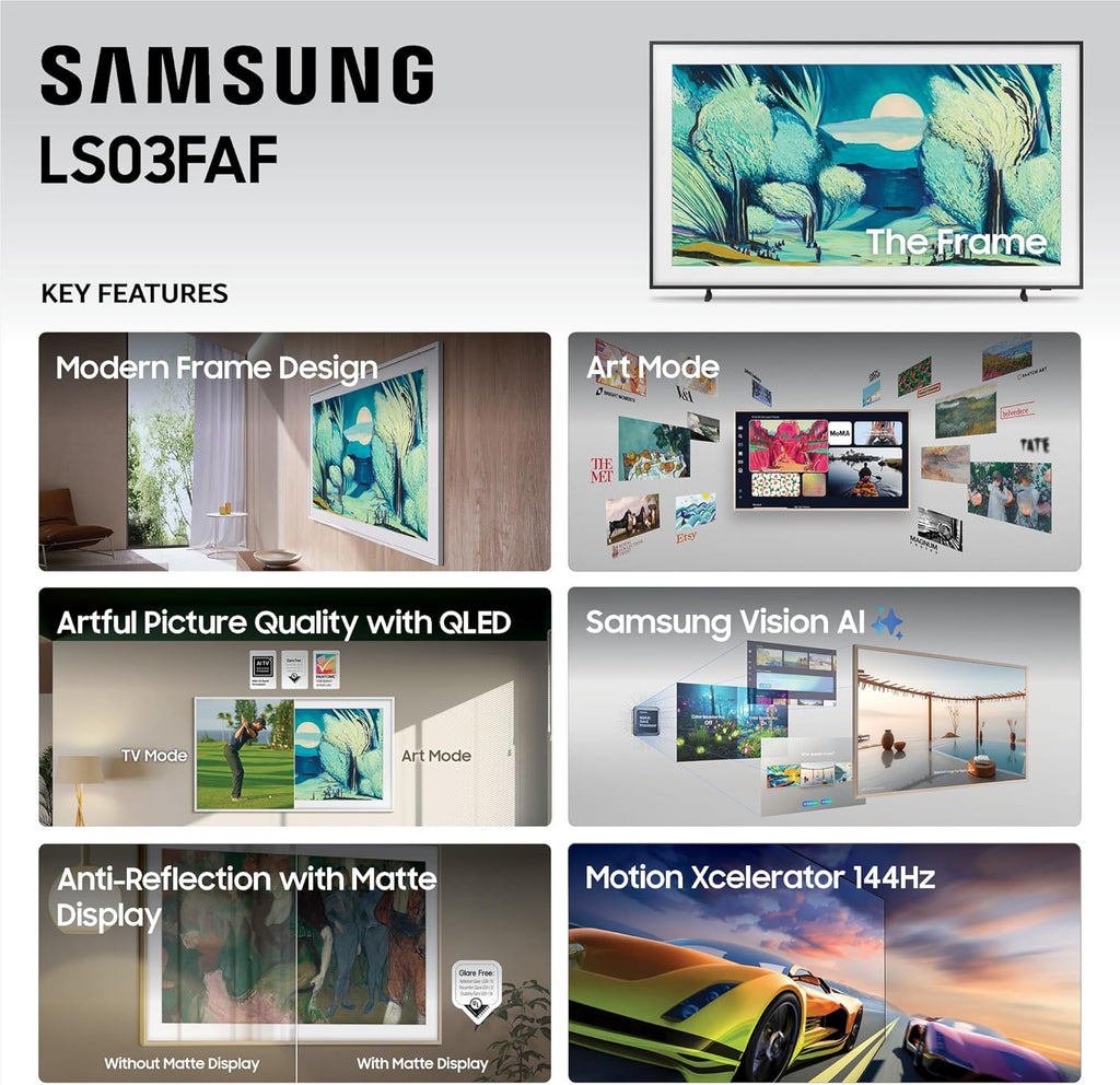 Samsung 65-Inch Class The Frame LS03F 4K QLED Smart TV (2025 Model) Slim Fit Wall Mount, Modern Frame Design, NQ4 AI Gen2 Processor, Art Mode, Artful Picture Quality, Samsung Vision AI, Alexa Built-in
