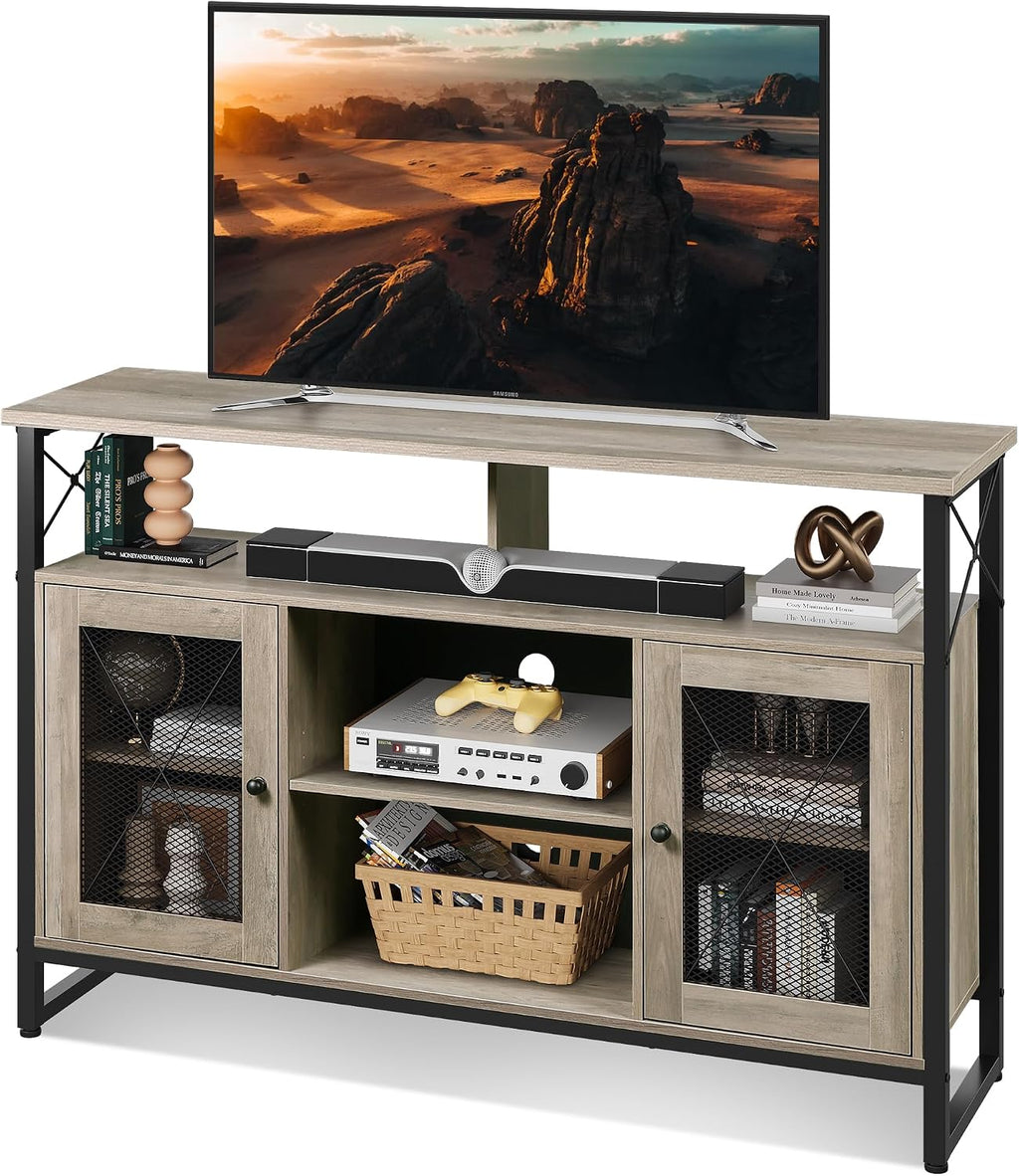 WLIVE TV Stand 55 inch TV, Tall Entertainment Center and Industrial TV Console Cabinet with Storage for Bedroom Living Room, Greige