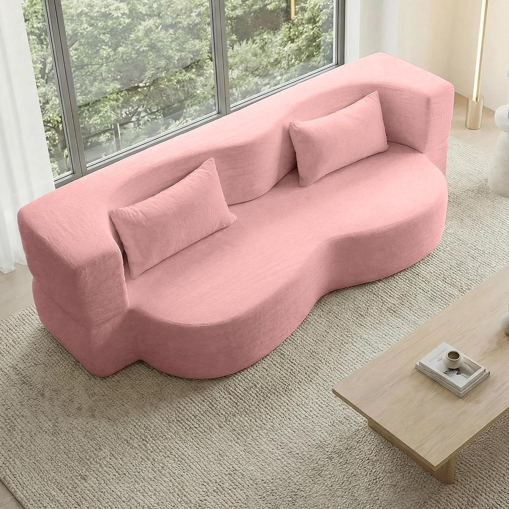 2-in-1 Convertible Sofa,78 Inch Pull Out Sofa Folding Sofa Bed with 2 Pilow Lazy Sofa, Teddy Loveseat Sleeper Floor Sofa for Apartment Children's Room Bedroom Living Room (Teddy, Pink)
