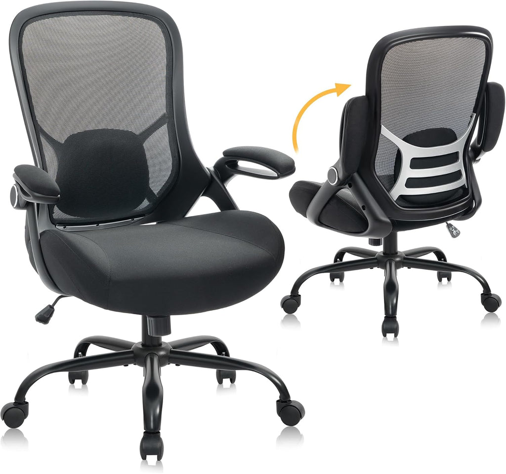 HYLONE Big and Tall 400lbs Heavy Duty Office Chair, 5' Thickened Seat Ergonomic Desk Chair with Adjustable Armrests, Home Office Computer Chairs for Long Hours Mesh Executive Chair(Black)