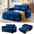 3 in 1 Convertible Sleeper Sofa Bed, 55' Pull Out Couches, Modern Loveseat Sleeper Sofa with Adjustable Reclining Backrest & Side Pockets for Living Room, Velvet Fabric, Blue