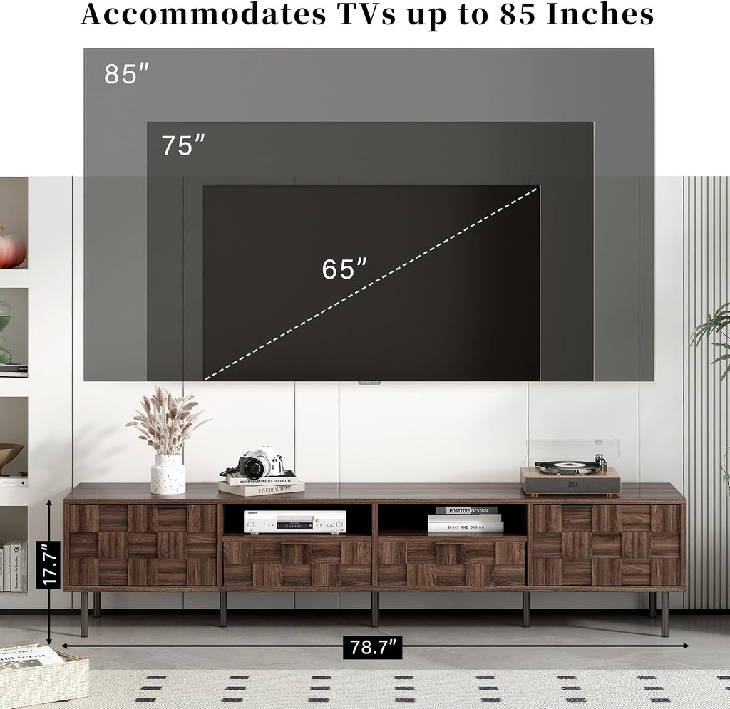 Merax 80' TV Stand for TVs Up to 85', Modern Entertainment Center with 2 Drawers, 2 Doors, and Open Space, Media Console with Unique Mosaic Front Design for Living Room