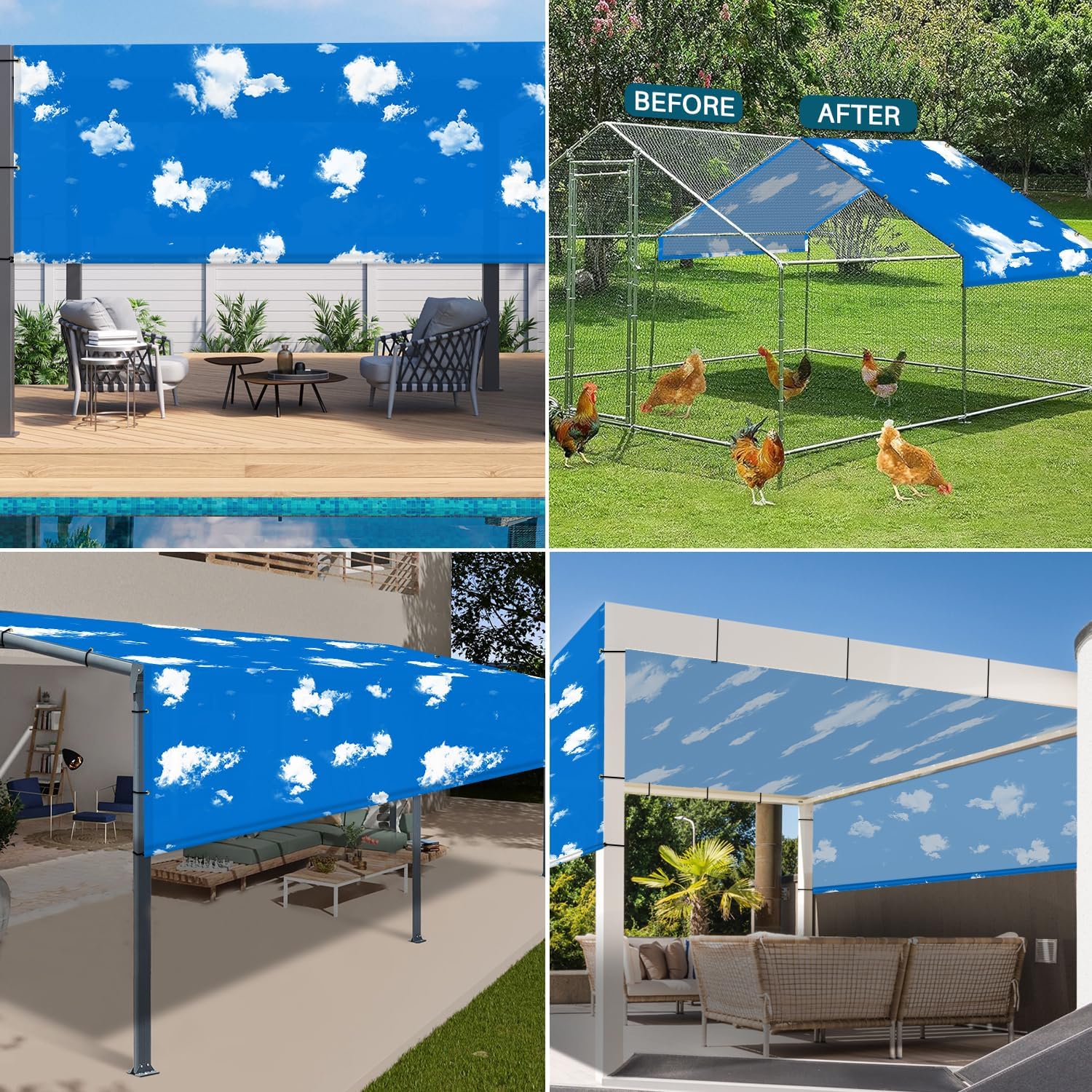 COARBOR 14' x 20' Pergola Replacement Shade Cover Polyester Canopy Universal Patio Privacy Shade Screen with Weighted Rods for Patio Deck Porch Backyard Gazebo Blue Sky