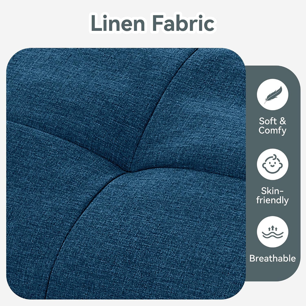 Futon Sofa Bed Convertible Couch, Blue Linen Sofa Bed with Memory Foam, Adjustable Backrest & Armrests, Multifunctional Small Loveseat Sleeper Sofa for Living Room, Apartment, Office