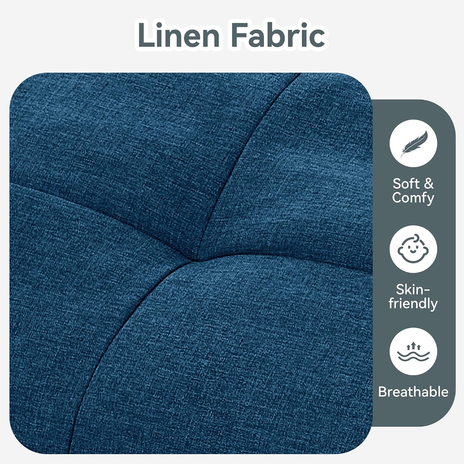 Vyfipt Convertible Futon Sofa Bed, Blue Linen Futon Couch with Adjustable Backrest & Armrests, Folding Small Recliner Sleeper Sofa Bed for Living Room, Apartment, Office