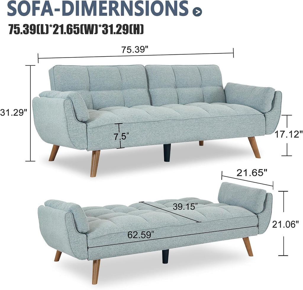 Convertible futon Sofa Bed, Sleeper Sofa Bed with Adjustable backrest, Small Space Small Sofa, Living Room, Bedroom (Light Gray)