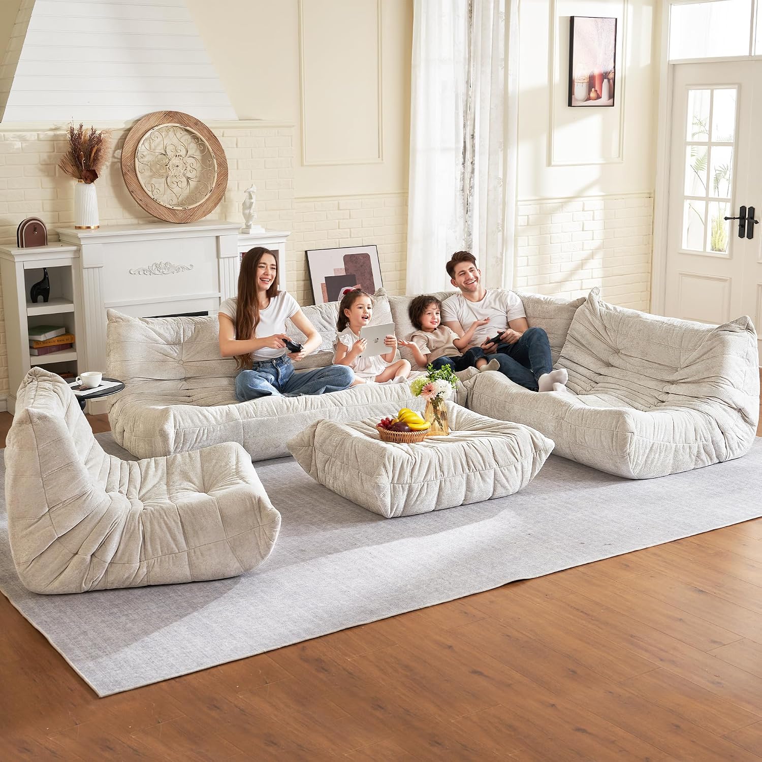 HABUTWAY Bean Bag Chair, Memory Foam Bean Bag Chairs for Adults, Fireside Corner Chair Lazy Floor Corner Sofa for Living Room, Bedroom, Dorm, Office (Beige)