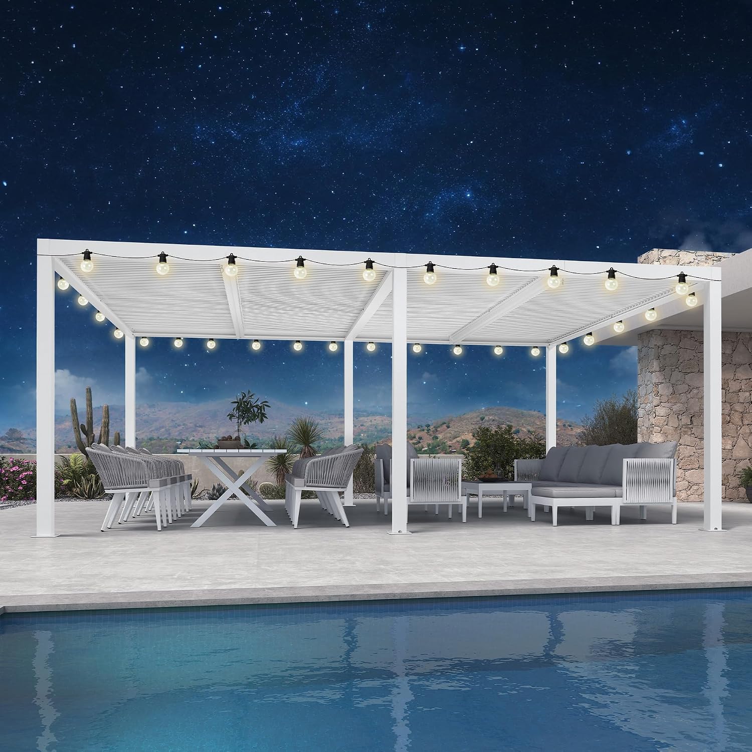 PURPLE LEAF Outdoor Louvered Pergola 14' x 20' White Pergola Aluminum Modern Perogla with Independent Rainproof Adjustable Hardtop for Patio Garden