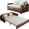 59' convertible sofa sleeper with storage,grey soft cushion sectional sleeper sofa with reversible chaise,walnut color wood sofa bed 3 in 1 pull out couch bed for livingroom,apartment,bedroom,office