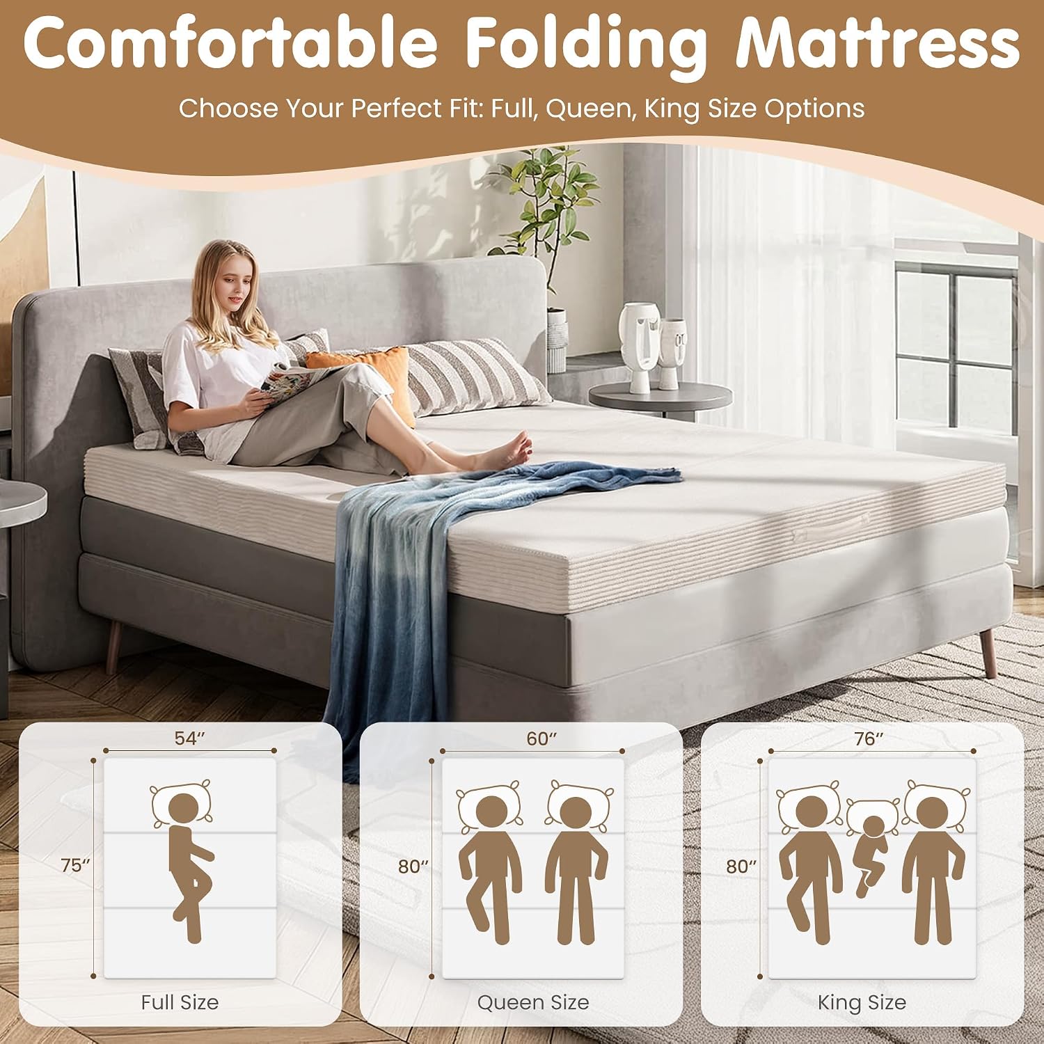 Convertible Sofa Bed Full,5-in-1 Folding Boneless Couch Corduroy Futon Sofa Bed,Tri-Fold Mattress with Removable Armrests & Handle,Sleeper with Pull Out Bed for Small Space Living Room Bedroom