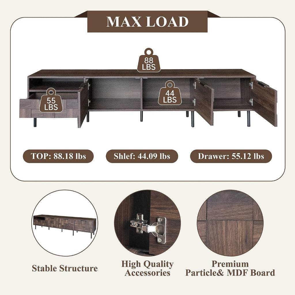 Merax 78' TV Stand for TVs Up to 85', Modern Entertainment Center with Drawer, 3 Doors, and Open Space, Media Console with Unique Mosaic Front Design for Living Room