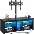 TV Stand with Mount for 55/65 Inch TVs,Wood TV Stands for Living Room with Power Outlet & LED Entertainment Center Gaming Console for Bedroom, Height Adjustable Swivel TV Mount, Carbon Fiber Black