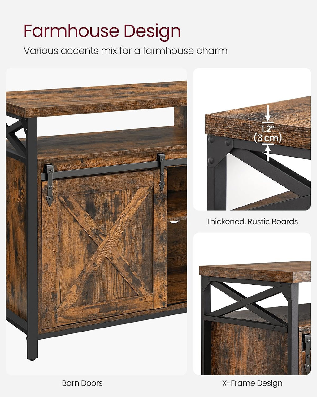 VASAGLE TV Stand for 65 Inch TV, Entertainment Center, TV Table and Console, TV Cabinet with Adjustable Shelves, Industrial Design, Rustic Brown and Black ULTV071B01