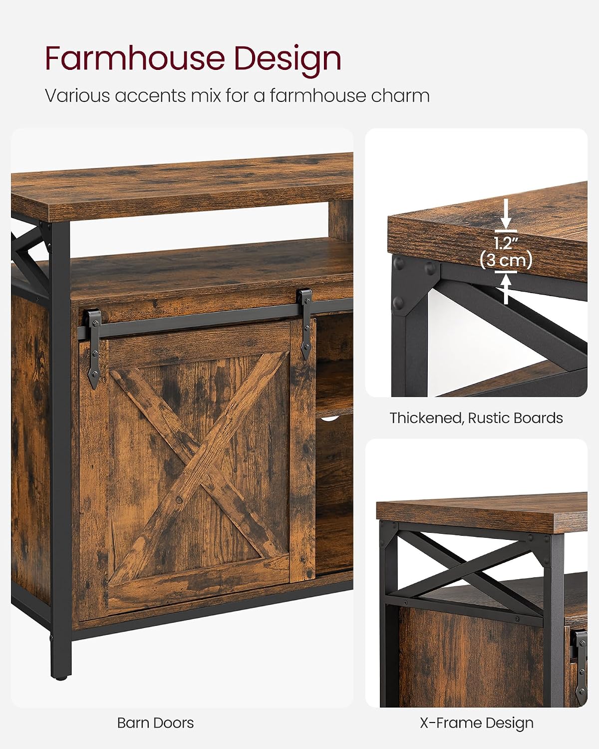 VASAGLE TV Stand for 65 Inch TV, Entertainment Center, TV Table and Console, TV Cabinet with Adjustable Shelves, Industrial Design, Rustic Brown and Black ULTV071B01