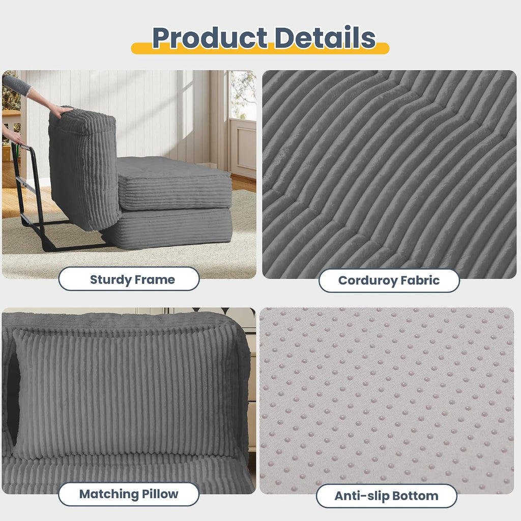 Convertible Folding Sofa Bed with Fixed Frame,Boneless Couch Loveseat Sleeper with 5-Position Adjustable Backrest & Thickened Cushion,Futon Couch with 2 Pillows for Bedroom,Small Spaces