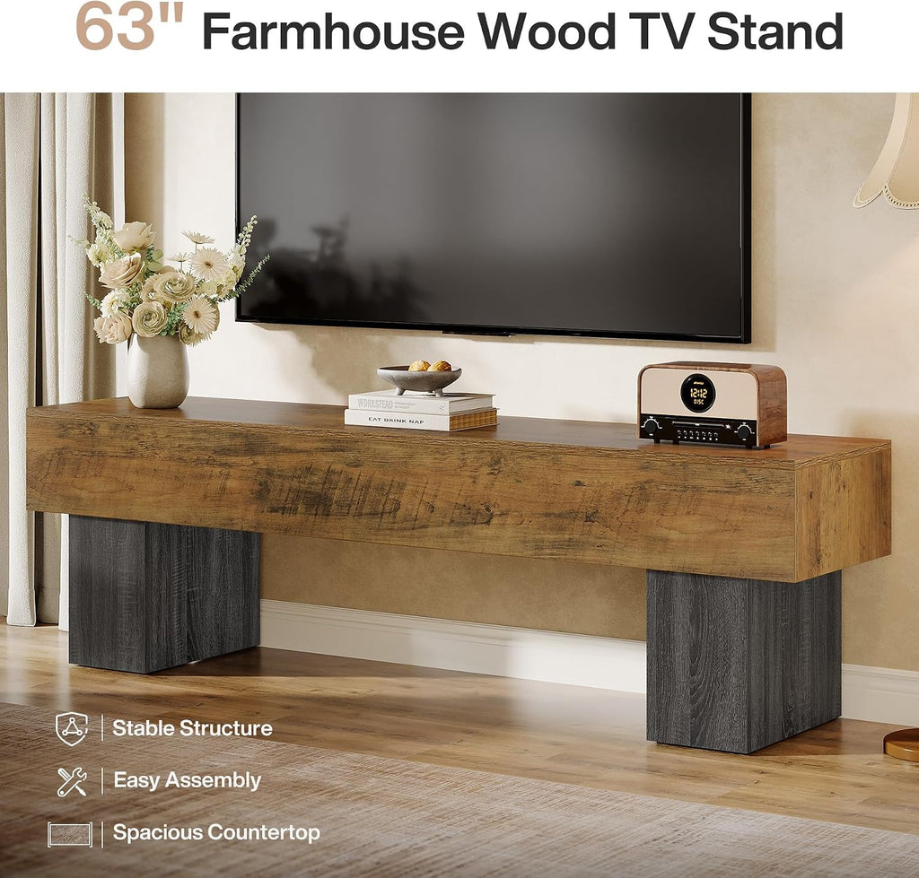 Tribesigns 63' TV Stand, Farmhouse Entertainment Center, Low TV Console Table for Living Room, Long Media Console Television Stands for 55/60/65 Inch TV