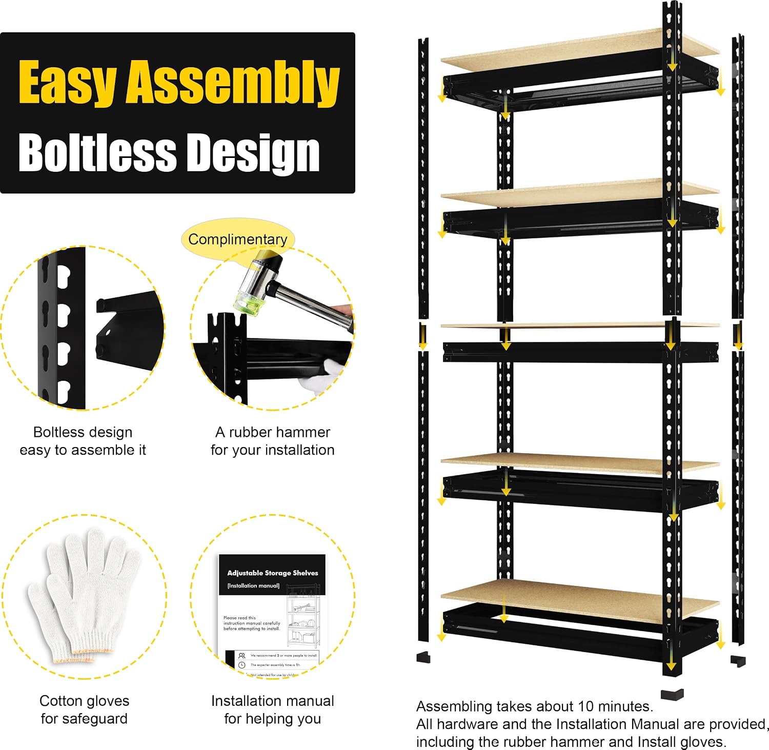 PrimeZone Storage Shelves 5 Pack 5 Tier Adjustable Garage Storage Shelving, Heavy Duty Metal Storage Utility Rack Organizer Shelf Unit for Warehouse Pantry Closet Kitchen Basement, Black