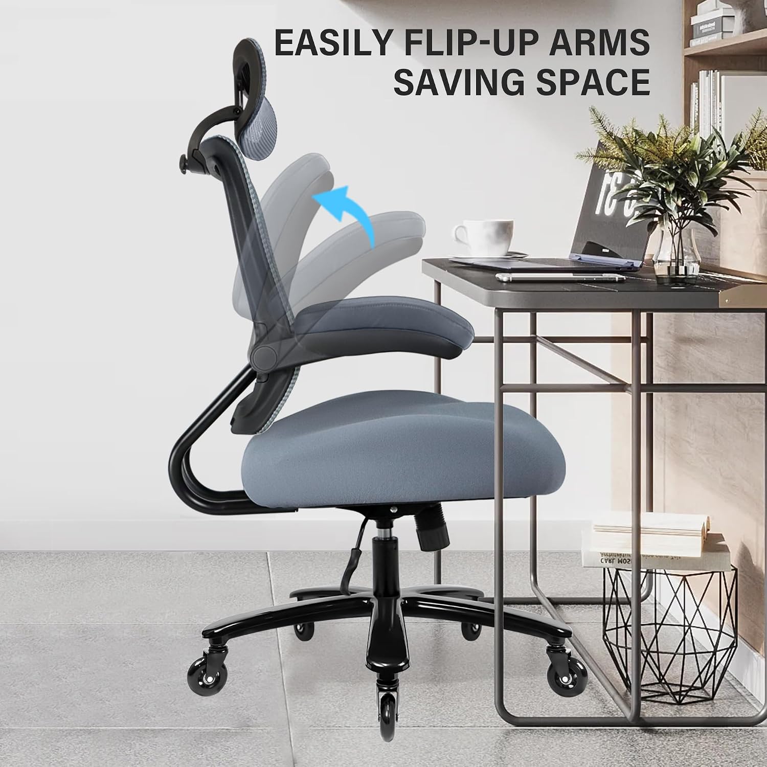 500lbs Big and Tall Office Chair - Heavy Duty Mesh Ergonomic Desk Chair with Headrest, High Back Computer Chair - Flip-up Armrests, Wide Thick Seat Cushion, Quiet Wheels, Grey