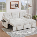 Convertible Sleeper Sofa Bed, 63 Inch Chenille Pull Out Couch with Side Table & Adjustable Backrest, Sectional Sleeper Sofa with Pull Out Bed for Living Room, Apartment, Beige