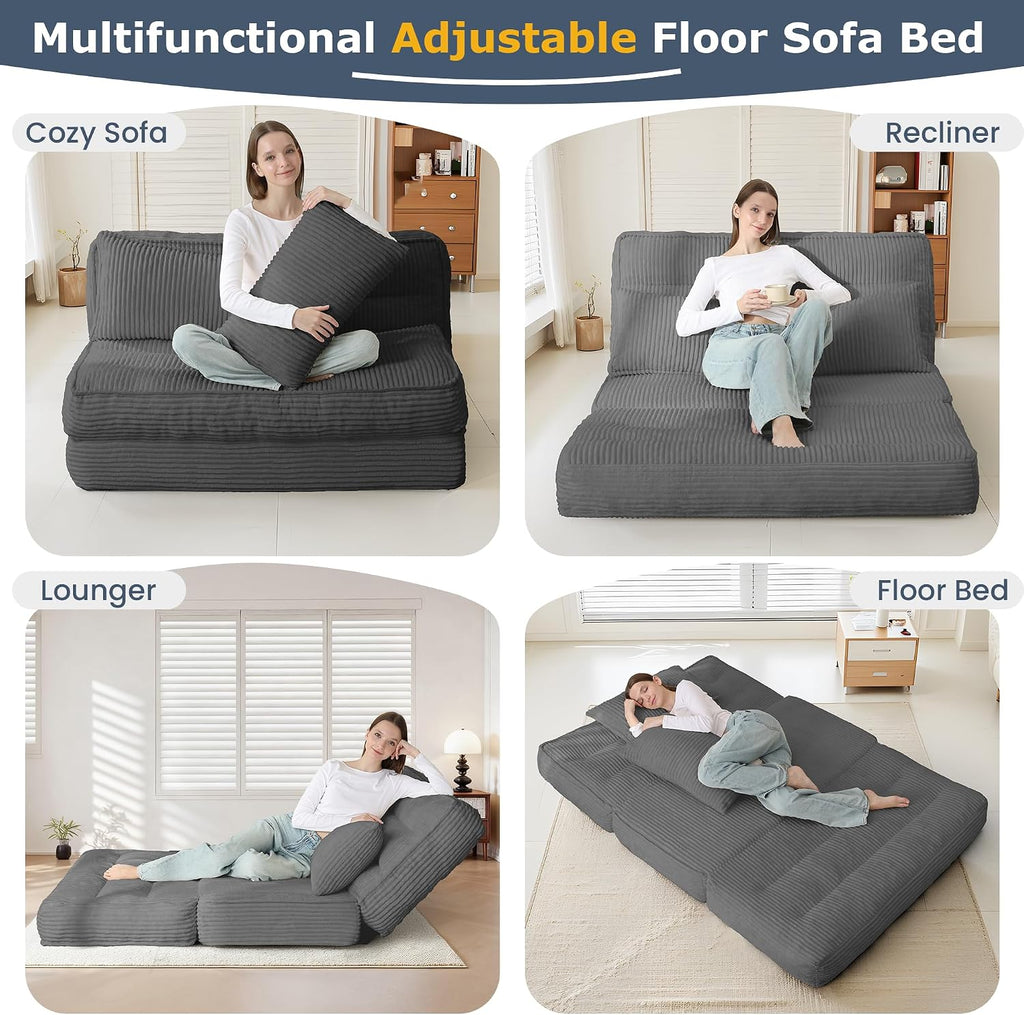Convertible Folding Sofa Bed with Fixed Frame,Boneless Couch Loveseat Sleeper with 5-Position Adjustable Backrest & Thickened Cushion,Futon Couch with 2 Pillows for Bedroom,Small Spaces