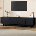 Merax Graceful TV Stand with Arch Cabinets for Televisions Up to 78'', Minimalist Entertainment Center with Solid Wood Legs and Adjustable Shelves, Practical Media Console for Living Room, Black