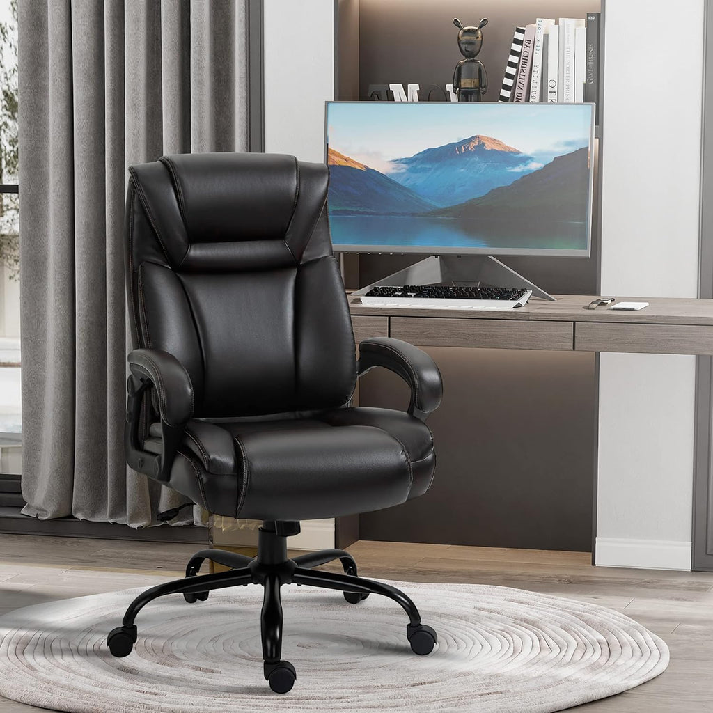 Ergonomic Office Chair,Big and Tall 400 lbs Executive Computer Desk Chairs with Wide Seat High Back PU Leather,Adjustable Height Swivel Wheels for Adults Gaming Home, Bedroom Furniture,Brown