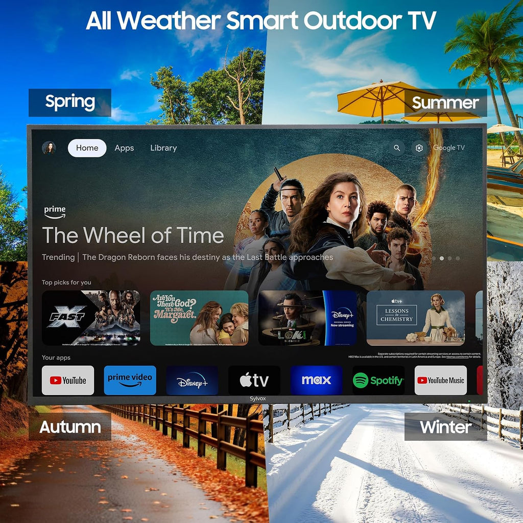 SYLVOX 65 Inch Outdoor Smart Television Weatherproof Google TV, 4K 700NIT High Brightness Temperature Resistant IP56 Waterproof TVs, Anti-Scratch, Suitable for Partial Sun (Patio Series)