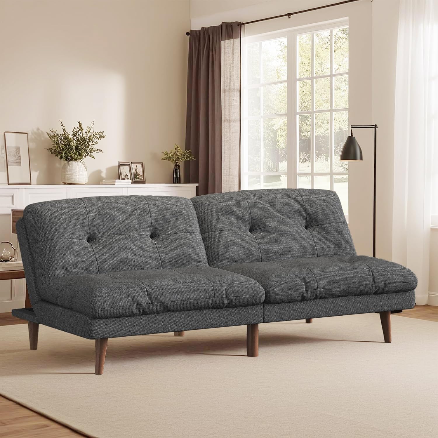Homall Futon Couch, Modern Futon Sofa Bed with Adjustable Backrest, Convertible Sleeper Sofa Bed for Small Apartments, Loveseat, Office (Fabric, Grey)