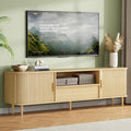 IRONCK Modern Fluted TV Stand for TVs Up to 80 inches, 69' Entertainment Center with Storage Drawer, TV Console with Sliding Doors and Adjustable Shelves, Media Console for Living Room Bedroom, Oak