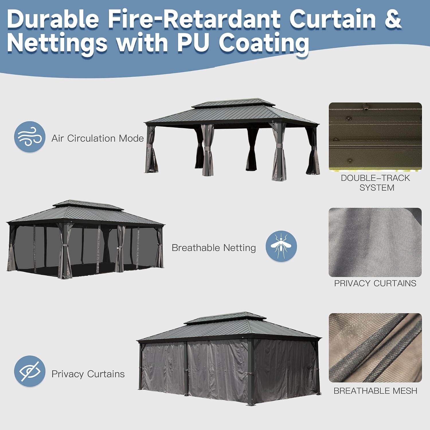 14x20 Hardtop Gazebo Outdoor: Galvanized Steel Double Roof Aluminum Frame - Removable Curtains Netting for Patio Deck Garden Backyard Gardening Enthusiasts