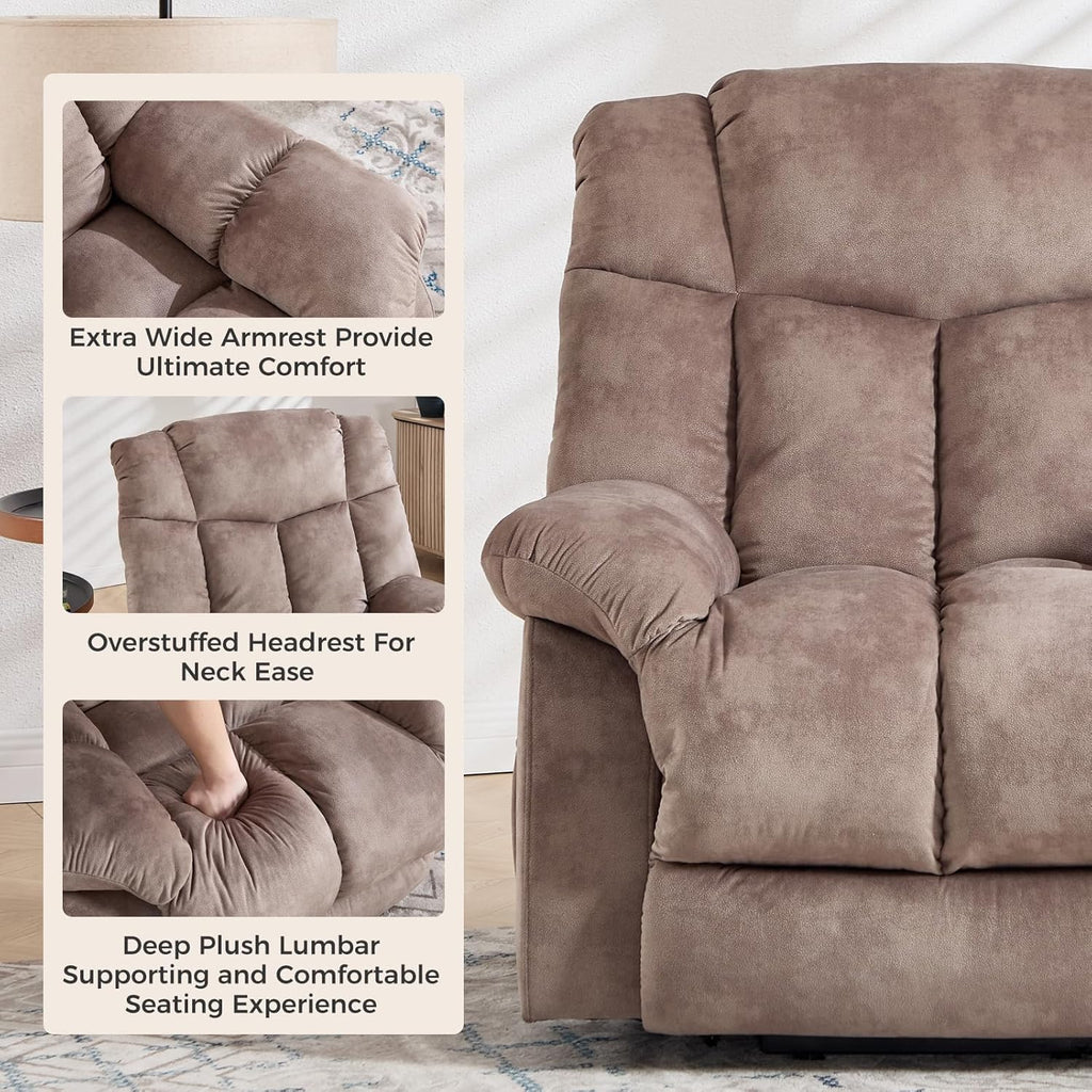 CANMOV Power Lift Recliner Chair for Elderly, Heavy Duty and Safety Motion Reclining Mechanism-Antiskid Fabric Sofa Living Room Chair with Overstuffed Design, Light Tan