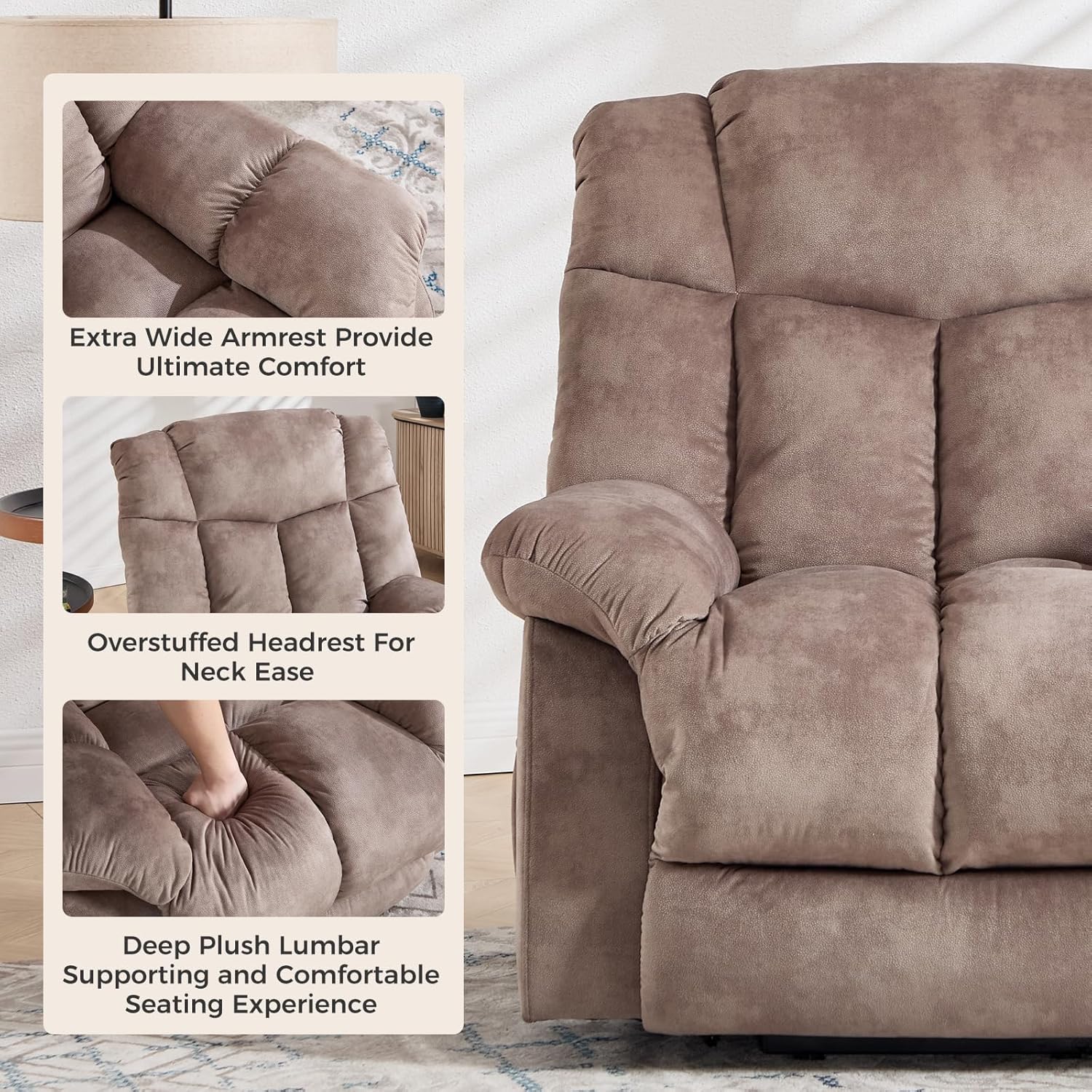 CANMOV Power Lift Recliner Chair for Elderly, Heavy Duty and Safety Motion Reclining Mechanism-Antiskid Fabric Sofa Living Room Chair with Overstuffed Design, Light Tan