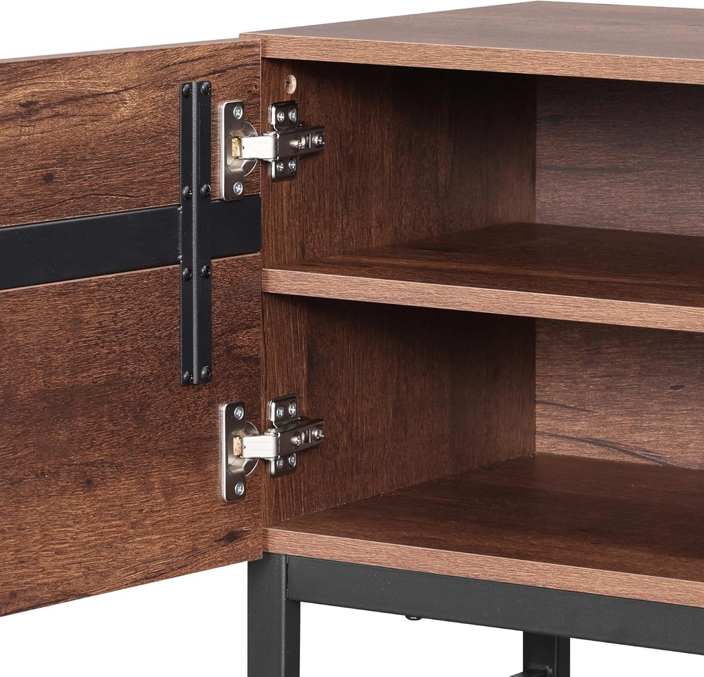 WAMPAT Modern TV Stand for 32-110 Inch TVs, Wood Entertainment Center with Metal Base Storage Cabinets, Media TV Console for Living Room, Brown, 3Pcs