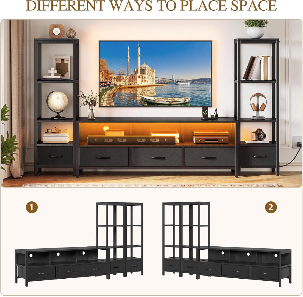 YITAHOME Modern TV Stands for 65 inch TVs, Entertainment Center with Drawers and Bookshelves, LED TV Console Cabinet with Power Outlets for Living Room, Black