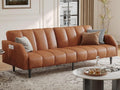 Fadware Faux Leather Couch, Convertible Futon Sofa Bed with Adjustable Backrest, Mid Century Leather Sofa Loveseat with Side Pockets& Metal Leg, Modern Leather Sleeper Sofa for Living Room Bedroom