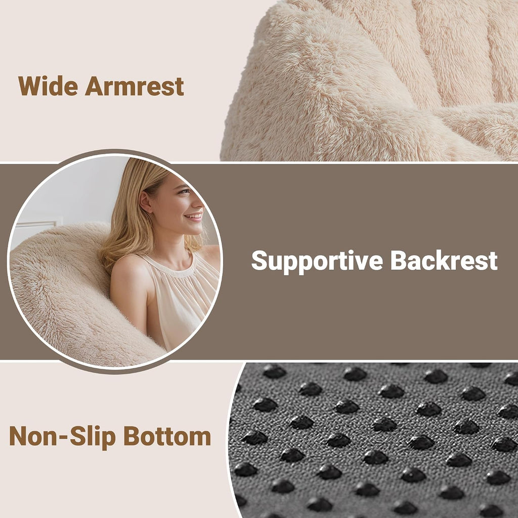 CangLong Large Bean Bag Chair with Filler, Plush Fluffy Shell Design Lounger for Adults, Ergonomic Reading Gaming Chair for Bedroom, Living Room, Dorm, Game - Taupe, 400lbs Support