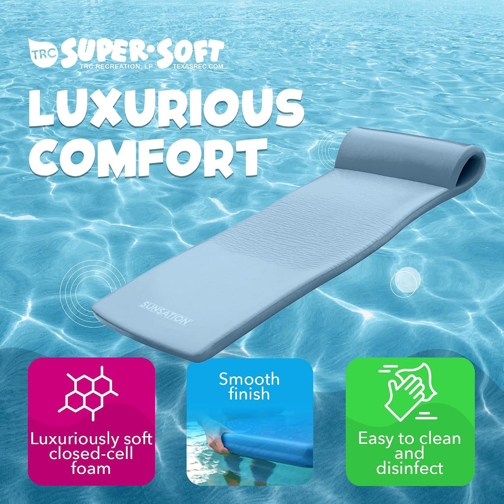 TRC Recreation Sunsation Thick Foam Pool Float Lounger w/Headrest for Lounging & Sunbathing in Swimming Pools, Beaches & Lakes